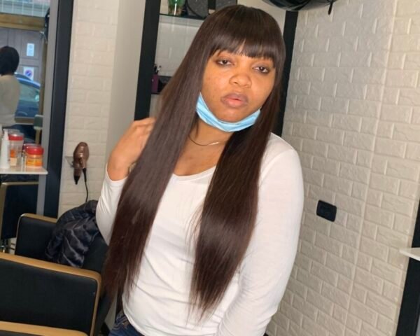 FHP Full Lace Wig with Bangs – Medium Brown Color - Image 4