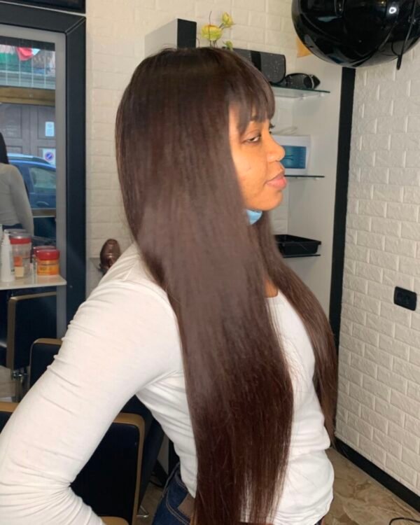 FHP Full Lace Wig with Bangs – Medium Brown Color - Image 2