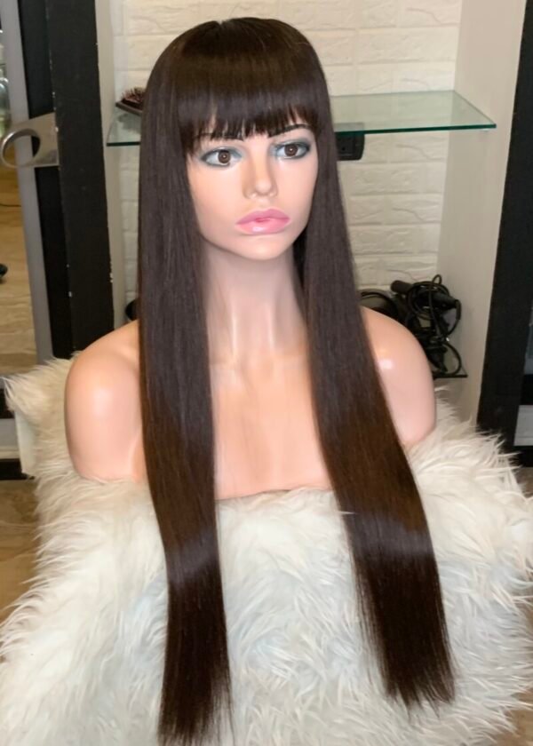 FHP Full Lace Wig with Bangs – Medium Brown Color