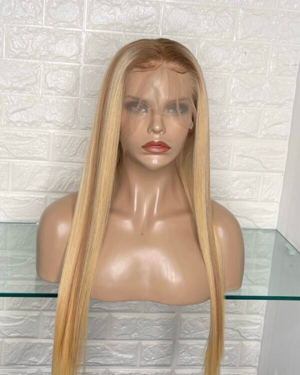 Lace frontal wig platinum blonde with brown highlights