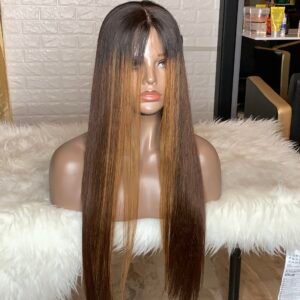 Lace frontal wig medium brown shadow root wig with face frame