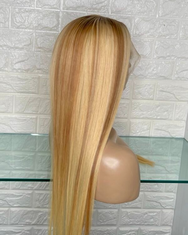 Lace frontal wig platinum blonde with brown highlights - Image 2