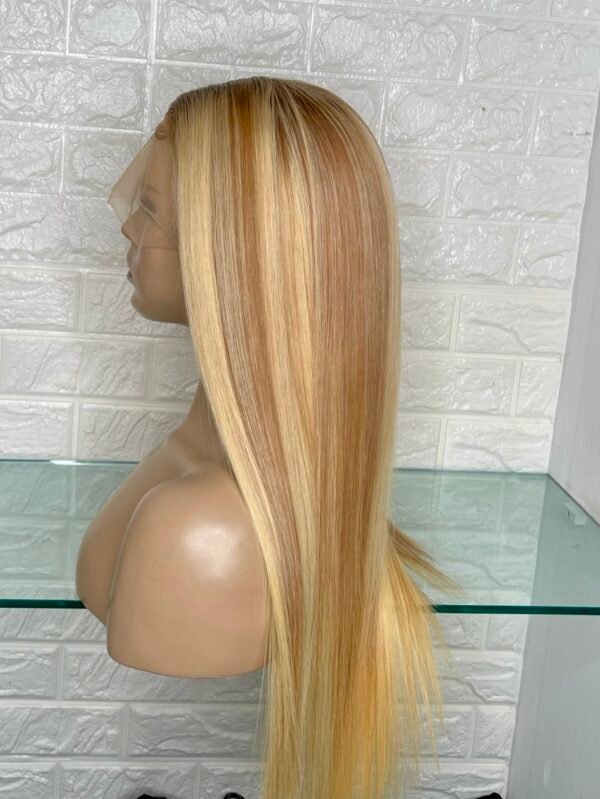 Lace frontal wig platinum blonde with brown highlights - Image 4