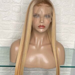 Lace frontal wig platinum blonde with brown highlights