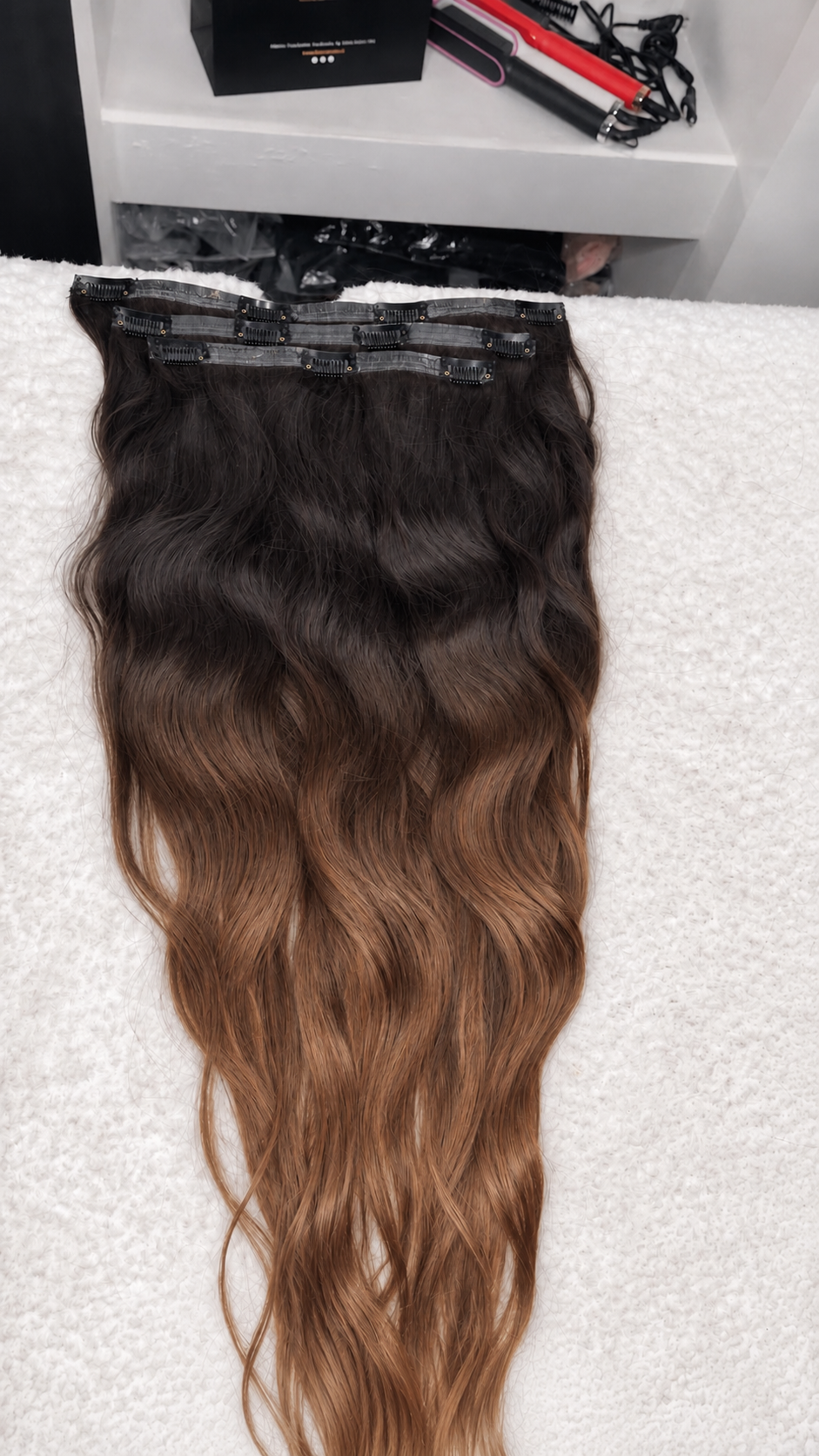 Extension clip-in seamless Natural Wavy ombre castano scuro e caramello
